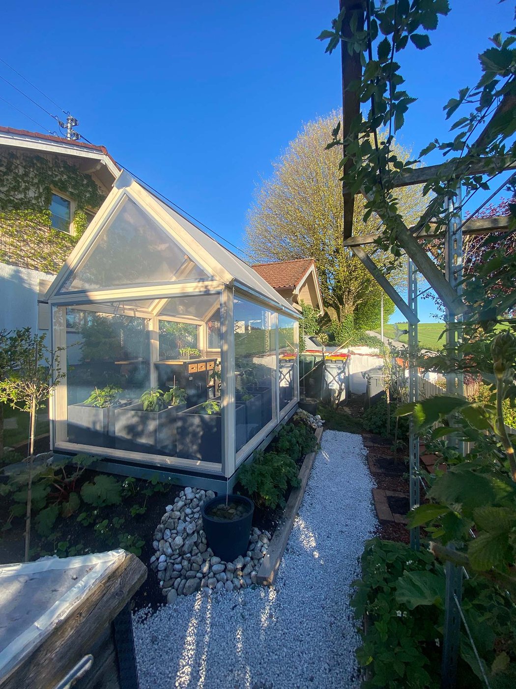 Lucama-Gewächshaus im Garten einer Kundin oder eines Kunden