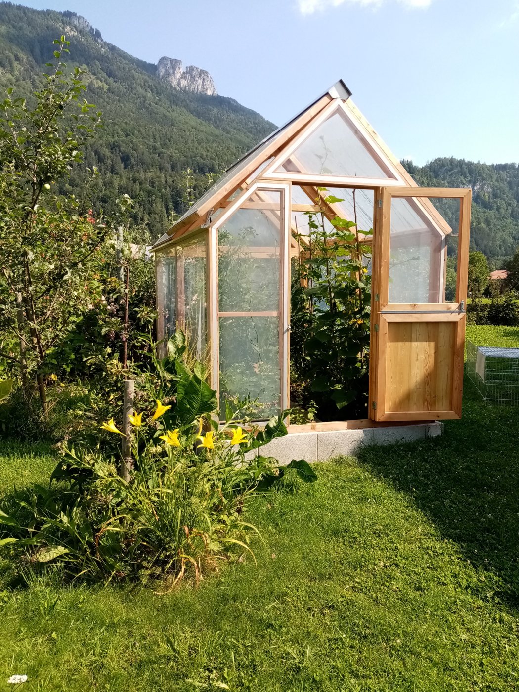 Lucama-Gewächshaus im Garten einer Kundin oder eines Kunden